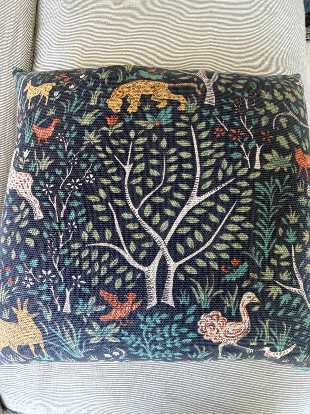 Forest Animal Decorative Pillow in Navy with Multicolor Motif with down insert